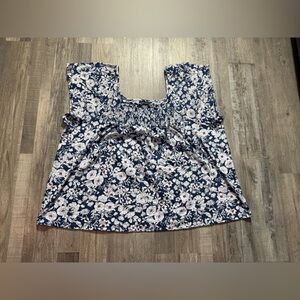 Lane Bryant Floral Blue and White Blouse, Size 26/28, Lightweight Cotton Blend